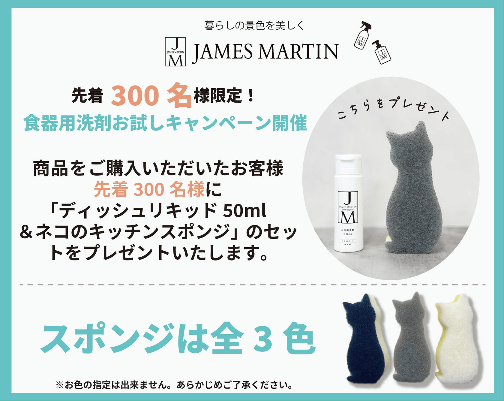 「ディッシュリキッド50ml＆ネコのキッチンスポンジ」のセットをプレゼントするキャンペーン